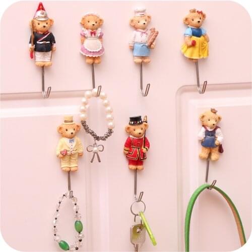 Cute cartoon decorative wall hook Door Sticky hangers strong adhesive hooks key holder organizer home decor