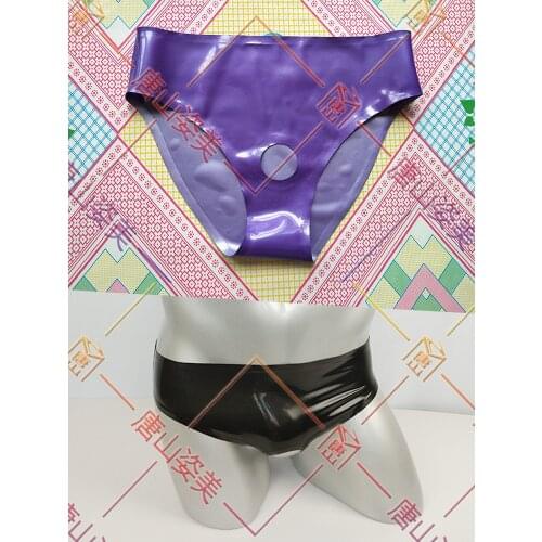 MEN LATEX BRIEFS SEXY LATEX UNDERWEAR OPEN CROTCH HOLE