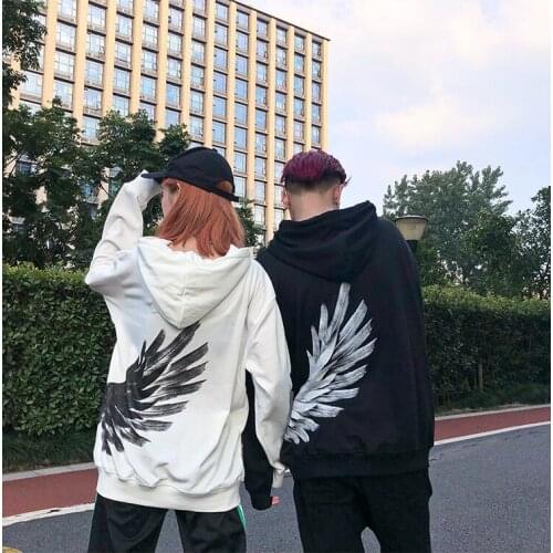 New autumn winter fashion women men loverscouple wing print plus velvet warm thickening pullover sweatshirt hoodies MLXLXXL