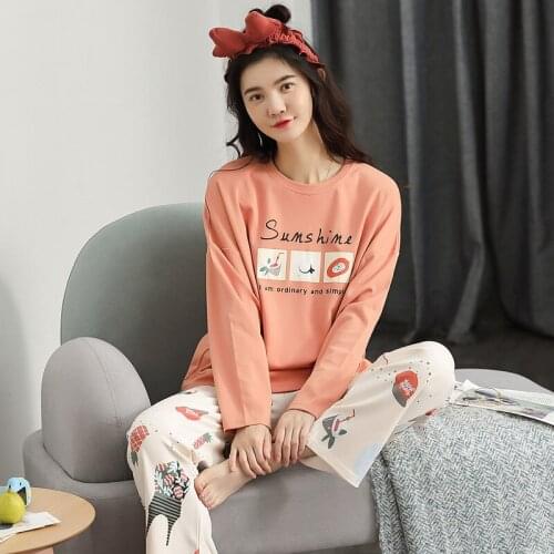 Autumn New Women Cute Pajama Set Soft Comfortable Home Clothes Two Piece Suit Lady Long Sleeve Daily Lounge Sleepwear Negligee