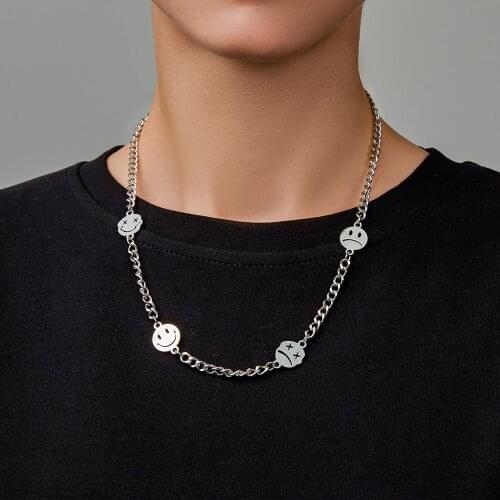 New 2021 Fashion Jewelry Korean Rotating Smiley Street Couple Double Face Expression Necklace for Women Kpop Necklace Pendant