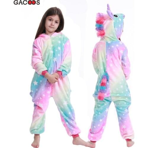Boys Girls Star Unicorn Pajamas Animal Kigurumi For Children Flannel Jumpsuit Winter Licorne Overalls Panda Pyjamas Kids Onesies