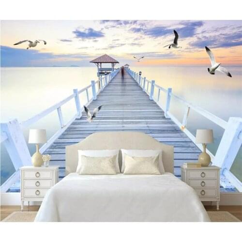 Beibehang Custom wallpaper fashion 3d photo mural modern minimalist dusk sea bridge seagull mural television background wallpape