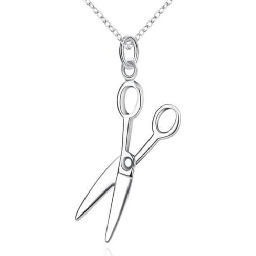 Silver plated fashion jewelry pendant Necklace, 925 jewelry silver plated necklace Scissors pendant necklace shcc gian