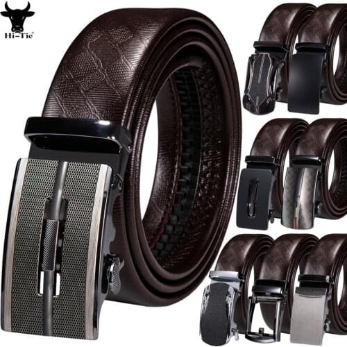 Casual Brown Genuine Leather Mens Belts Automatic Buckles Ratchet Straps Metal Removable Waistband For Dress Jeans Business XXL