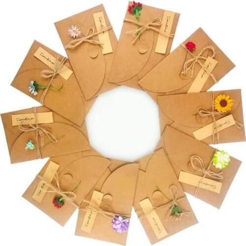 10Pcs Greeting Card, DIY Handmade Retro Kraft Paper, Blank Envelopes Postcard For Birthday Present Mothers Day Wedding-ABUX