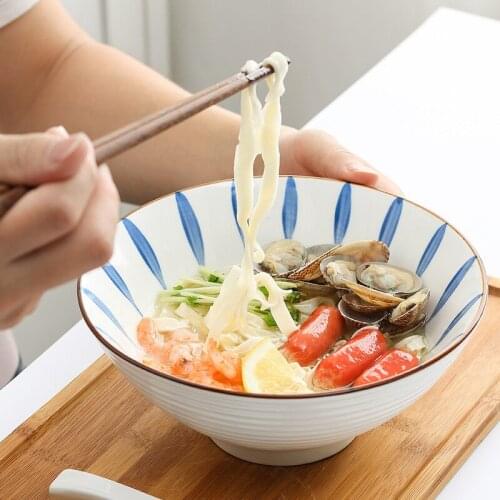 Dropshipping Microwave Ceramic Dinnerware Japanese Noodle Salad Rice Fruit Soup Bowl Ramen Noodle Bowl