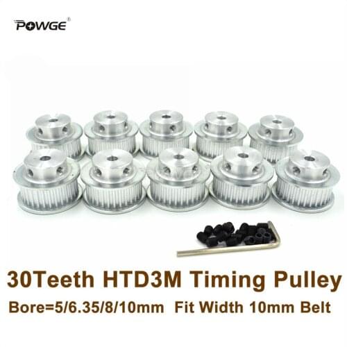 POWGE 10pcs 30 Teeth 3M Timing Pulley Bore 5/6.35/8/10mm Fit Width 10mm HTD 3M Belt 30T 30Teeth HTD 3M Pulley CNC Engraving