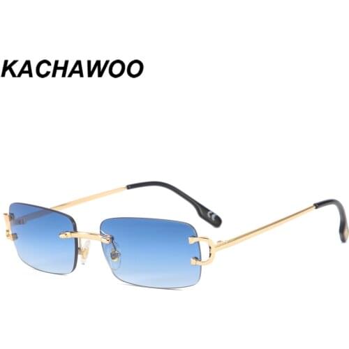 Kachawoo retro rectangular sunglasses rimless male female uv400 small sun glasses fashion blue pink gold metal birthday gifts