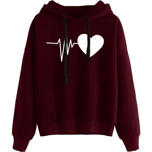 Womans Clothes Heart Print Fashion Womens Sweatshirt Autumn Harajuku Hoodie Long Sleeved Female Hoodies Pullover Top For Ladies