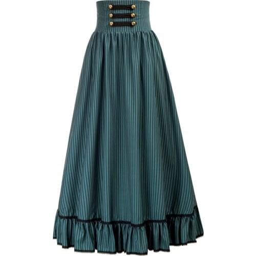 Vintage Skirts Women Gothic Punk Maxi Skirt High Waist Ruffled A-Line Elastic Waist Retro Pleated Club Cocktail Party Skirt Lady