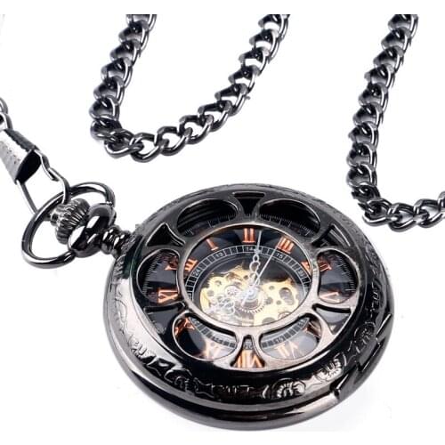 Vintage Hand Winding Cool Stylish Fob Pocket Watch Women Necklace Pendant Flower Mechanical Luxury Men Wind Up Nurse Clock Gifts