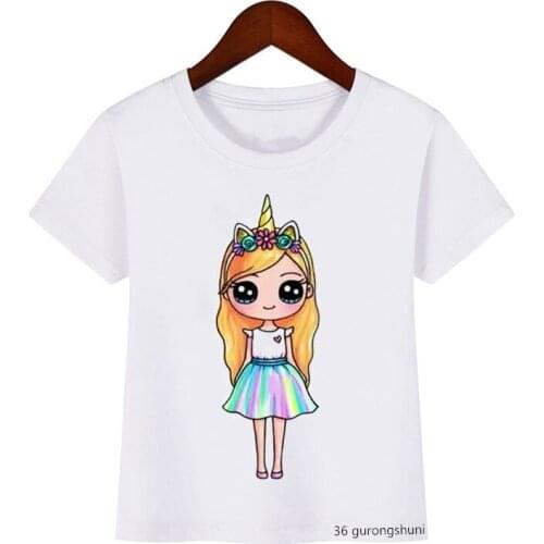 Funny girls t-shirt cartoon unicorn girl graphic print kids clothes summer short sleeve girls t shirt tops Birthday gift costume