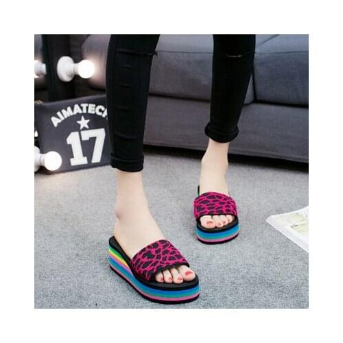 Women Sandals Slippers NEW Summer Fashion Rainbow Slides Sandals Home Shoes Wedge Heels Beach Sandals 8 Style