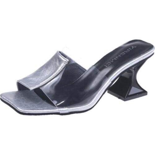 2021 New Summer Women Slippers High heels Sandals Fashion Candy colors Female Casual mixed colour Shoes silver slippers AC