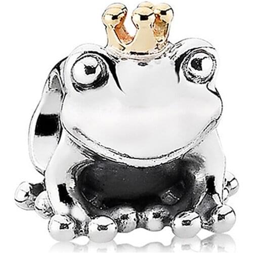 Authentic 925 Sterling Silver Bead Gold Frog Prince Charm Fit Fashion Women Pandora Bracelet Bangle Gift DIY Jewelry