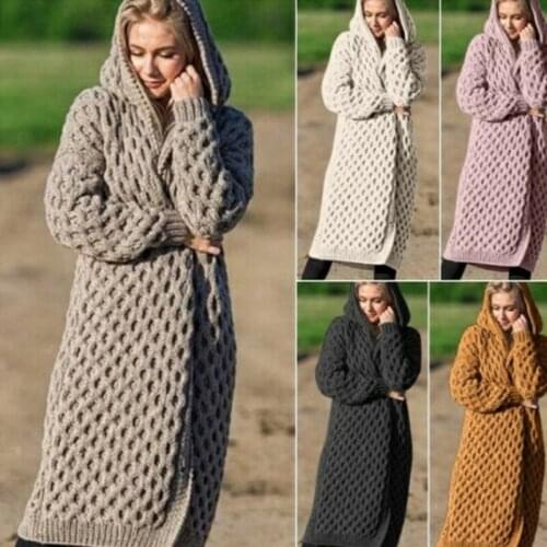 Autumn Winter New Fashion Women Long Sleeve Hooded Sweaters Length Plus Casual Knitted Cardigans 2021 Stylish Knitwear