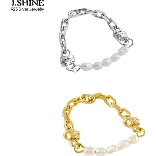 JShine 100% S925 Sterling Silver Ring INS Baroque Freshwater Pearl Chain Linked Rings Elegant Ladies Fine Silver 925 Jewelry