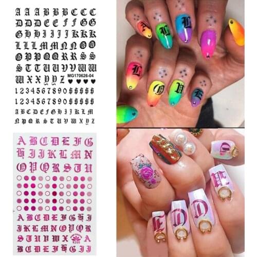 1pc Black Pink Letter Nail Art Sticker Nail Decal English Character Circle 3D Nail Adhesive Sticker Decals Nail Decoration Diy