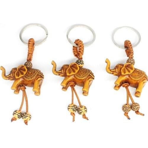 10pcs Women Men Lucky Wooden Elephant Carving Pendant Keychain Religion Chain Key Ring Keyring Jewelry Wholesale Cute Keychain