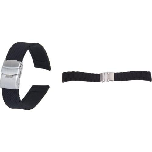 2PCS Watch Bands Sport Black Silicone Watch Strap Deployment Buckle 22 mm with Black Silicone Strap Watchband 20 mm