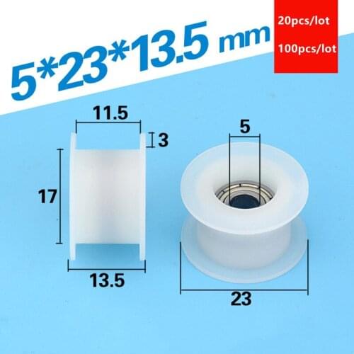20pcs/100pcs 5*23*13.5 mm Nylon coated plastic H type groove pulley roller guide wheel 3d printer 695ZZ