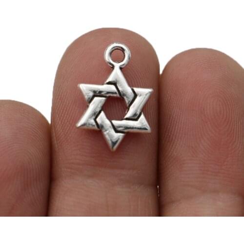 20pcs Antique Silver Plated David Star Charms Pendants for Jewelry Making Bracelet DIY Handmade Accessories 12x18mm