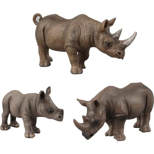 3 Kidns Simulation Rhinoceros Figure Collectible Toys Rhinoceros Wild Animal Action Figures Kids Animal Sandtable Scene Toy