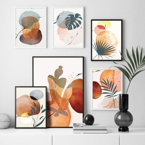 Abstract Girl Monstera Palm Leaf Nordic Posters And Prints Wall Art Print Canvas Painting Wall Pictures For Living Room Decor