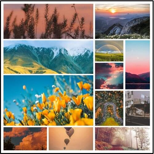 Diamond Painting Scenery Yellow Tulips Rolling Snowy Mountains Dense Woods Hot Air Balloon Sky Weeds Living Room Decor Pictures