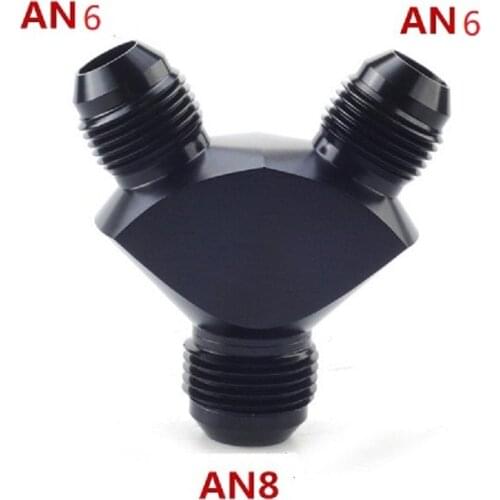 Car fuel line AN8-AN6 Aluminum Y Block Adapter Fittings Adaptor Black Y Type Oil Pipe Joint