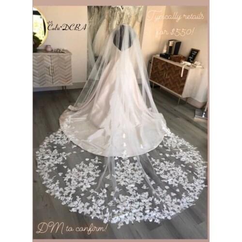 White/Ivory Wedding Bridal Veils Long Lace Edge Flower Luxurious Applique Cathedral Length With Comb 3/4/5 Meters velo de novia