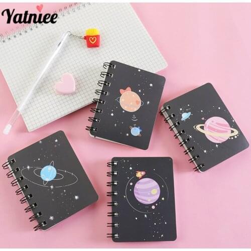 Yatniee 2pcs A7 Memo Pad Rollover Coil Notebook Planet Stars Student Mini Notepad Diary Book Stationery Supply