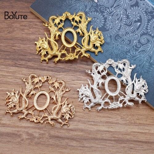 BoYuTe 10Pcs 53*73MM Dragon with 15*20MM Blank Jewelry Materials Diy Hand Made Metal Alloy Accessories Parts