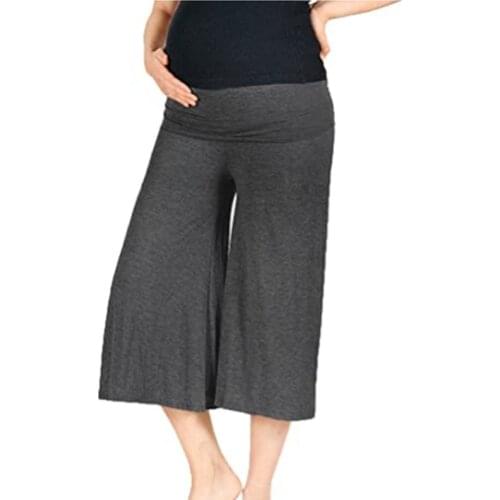 Pregnant Womens Pants, Pregnant Womens Belly Lift Wide-Leg Pants, Solid Color Fashion Cropped Trousers, Soft and Comfortable