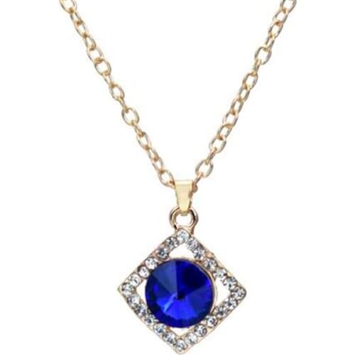 Chadestinty Women Necklaces Simple Square Blue Crystal Pendant Necklace Gold Color Chain Fashion Jewelry Wedding Accessories
