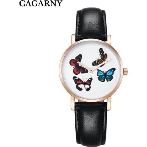 Women Watches Rose Gold Brand Cagarny Vogue Leather Bracelet Ladies Quartz Wrist Watch Fashion Cartoon Women Watch Relogio Gifts