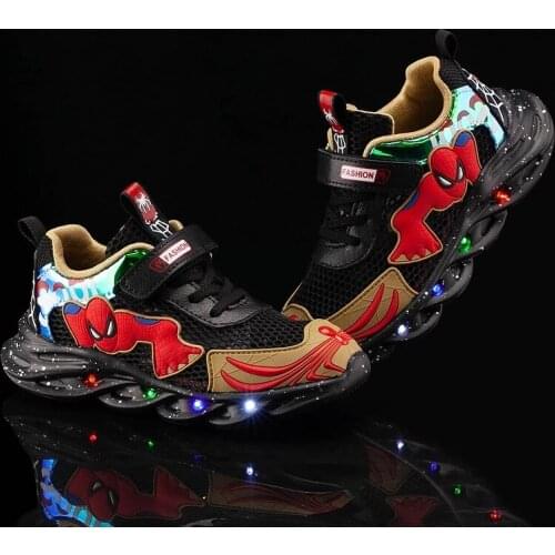Disney childrens boy Spiderman non-slip soft bottom summer fashion sports shoes casual shoes student running shoes LED lights