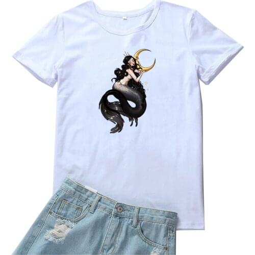 Mermaid Graphic Tee Women T-shirt Personality Print Tshirt Women Fashion Cotton Camiseta Mujer Aesthetic Clothes Tee Shirt Femme
