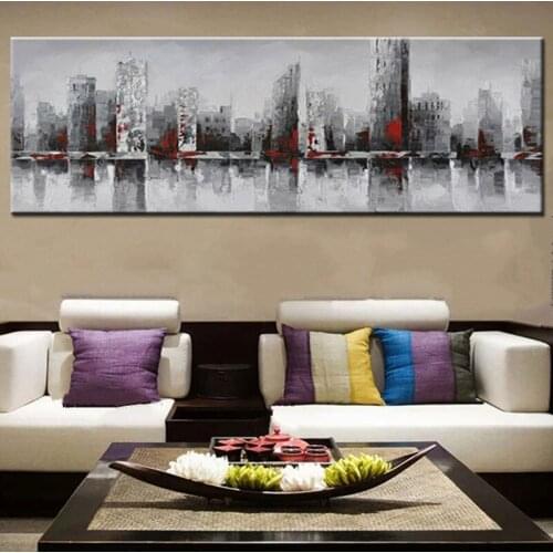 Handpainted modern city Oil Painting modern city building Picture Landscape Canvas oil Painting for living room wall decoration