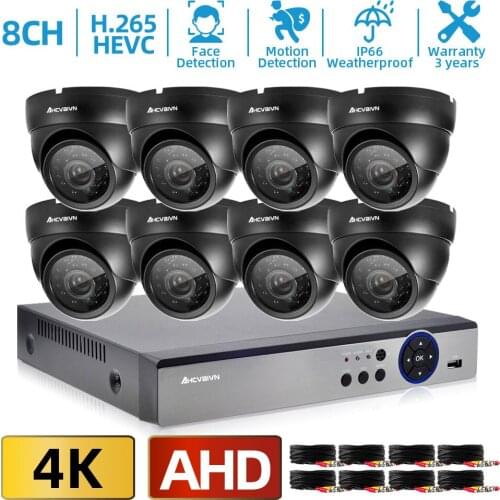H.265 CCTV DVR Home Security Camera System 4K 8CH AHD DVR Kit Face Detection Dome Video Surveillance IP66 Camera System Set 8MP