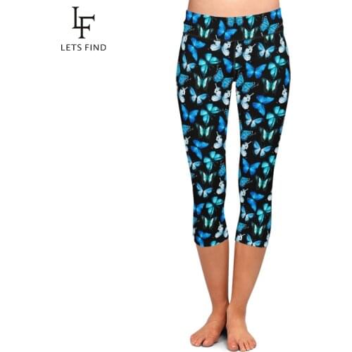 LETSFIND Summer Fashion 3D Butterfly Design Digital Printing High Waist Women Capri Leggings Plus Size Workout Leggings