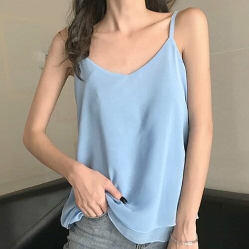 Woman V Neck Camis Vest Korean Woman Streetwear Tops Plus Size Sexy Halter Shirts Tank Top Women Chiffon Halter Top Women Summe