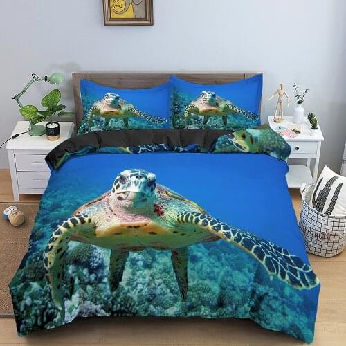 Sea Turtle Bedding Set Twin Duvet Cover Set Soft Comforter Cover 2/3pcs Polyester Quilt Cover with 1/2 Pillowcase Home Textile