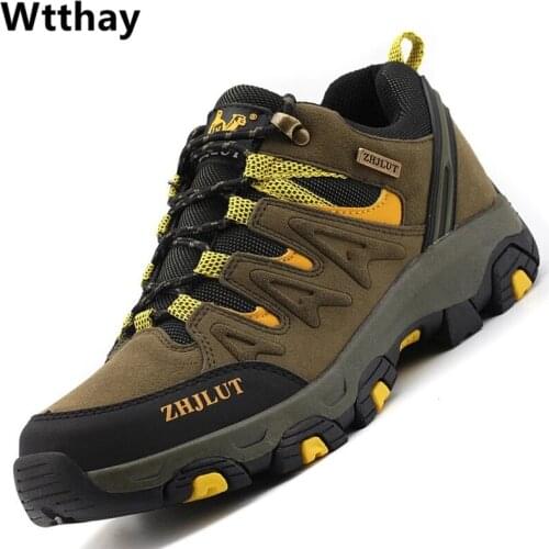 Mens Climbing Hiking Shoes Couples Sneaker Leather Casual Shoes Men Designer Outdoor Non-slip Trekking Trainers Zapatos Hombre