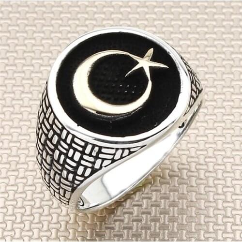 Crescent Star Silver Ring Men Silver Ring Made In Turkey Solid 925 Sterling Silver