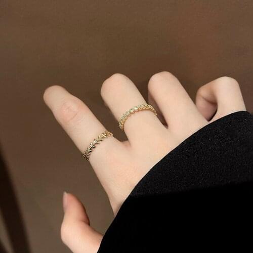 2 Pcs Set Leaves Zircon Rings for Women Simplicity Fashion Design Jewelry Female Trendy Delicate Rings Elegant Index Finger Ring