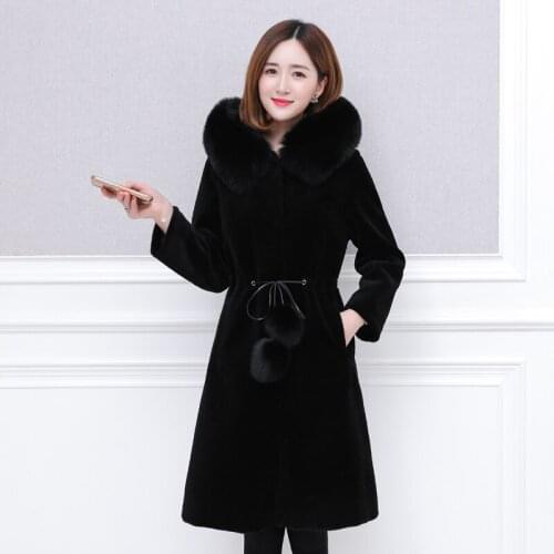 2020 New Lamb Fur Coat Female Long Sheep Shearing Fox Fur Collar Winter Jacket Women Plus Size Casacas Para Mujer KJ513