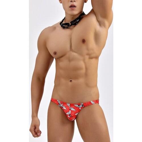 New 2021 sexy red crane swimsuits men hot narrow side super low waist tight men swimwear swim briefs trunk bikinis samll size