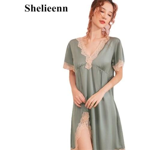 2021 New Women Nightgowns Sexy Lace Sleepwear V-neck Nightdress With Chest Pads Homewear Princess Nightgown Soft Nightwear